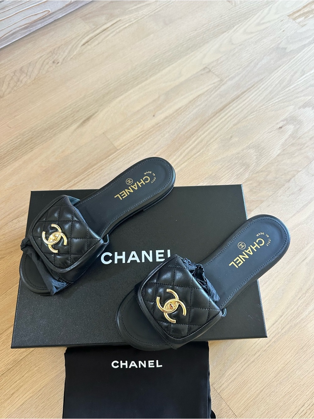 Chanel Turnlock Quilted Leather Sandals Slides Size 38